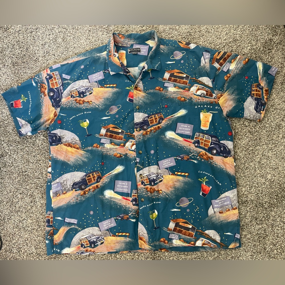Men’s Vintage Weekender Galaxy Outer-Space Hawaiian Button Up Shirt Size 2XL